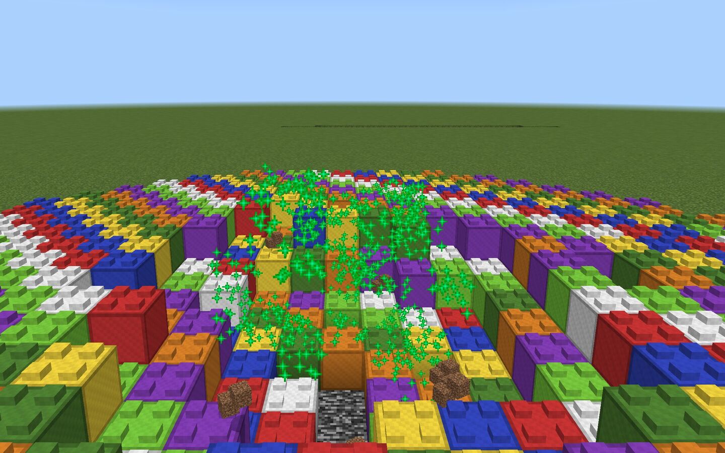 Lego TNT seen from a low camera: Lego bricks all the way to the horizon